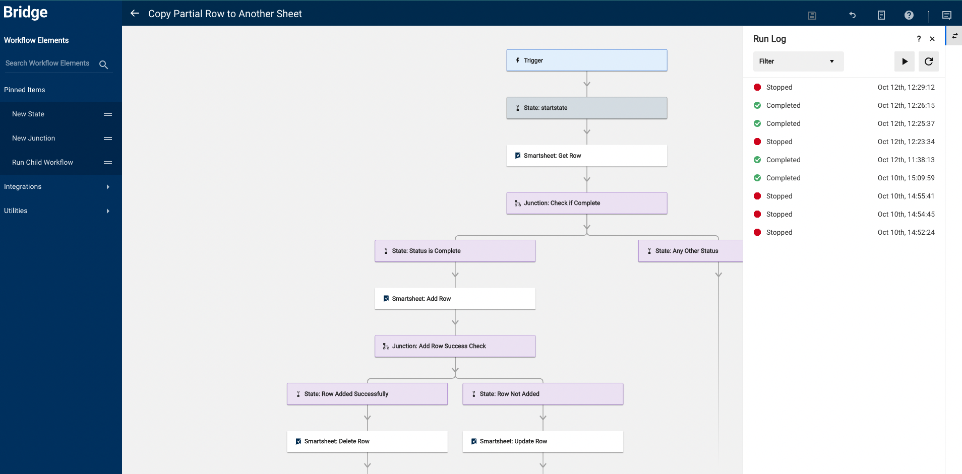 A screenshot of Smartsheet Bridge, a built-in option for Smartsheet integrations.