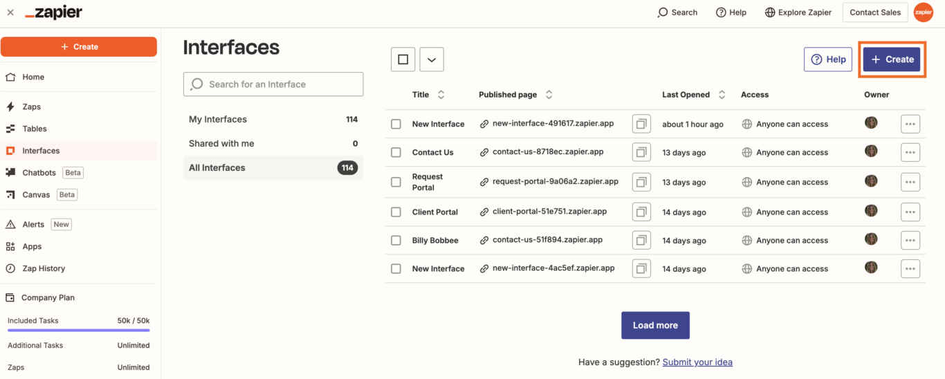 A screenshot of Zapier, a popular option for professional services automation.