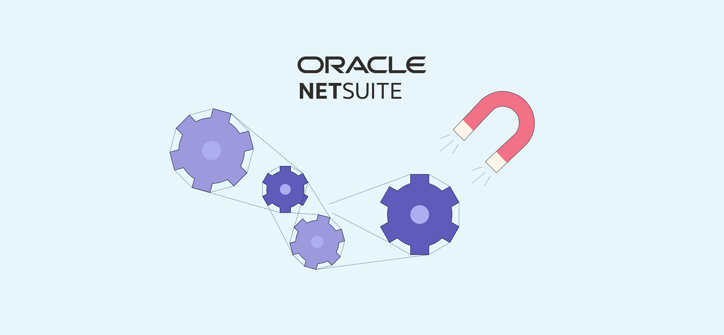 An illustration of a magnet and cogs, representing NetSuite automation.