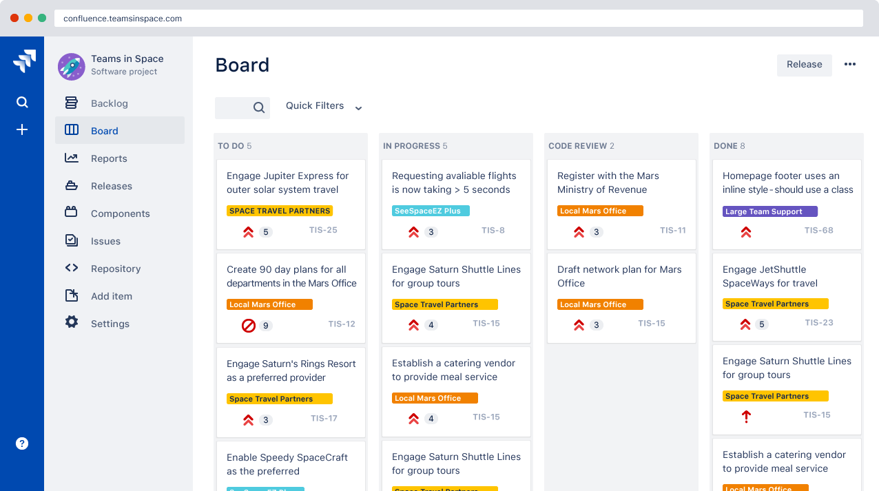 A screenshot of Jira, a popular project management tool with software development teams and other technical roles.