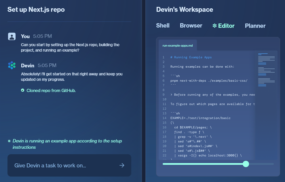 A screenshot of Devin, an AI tool specifically for software development.