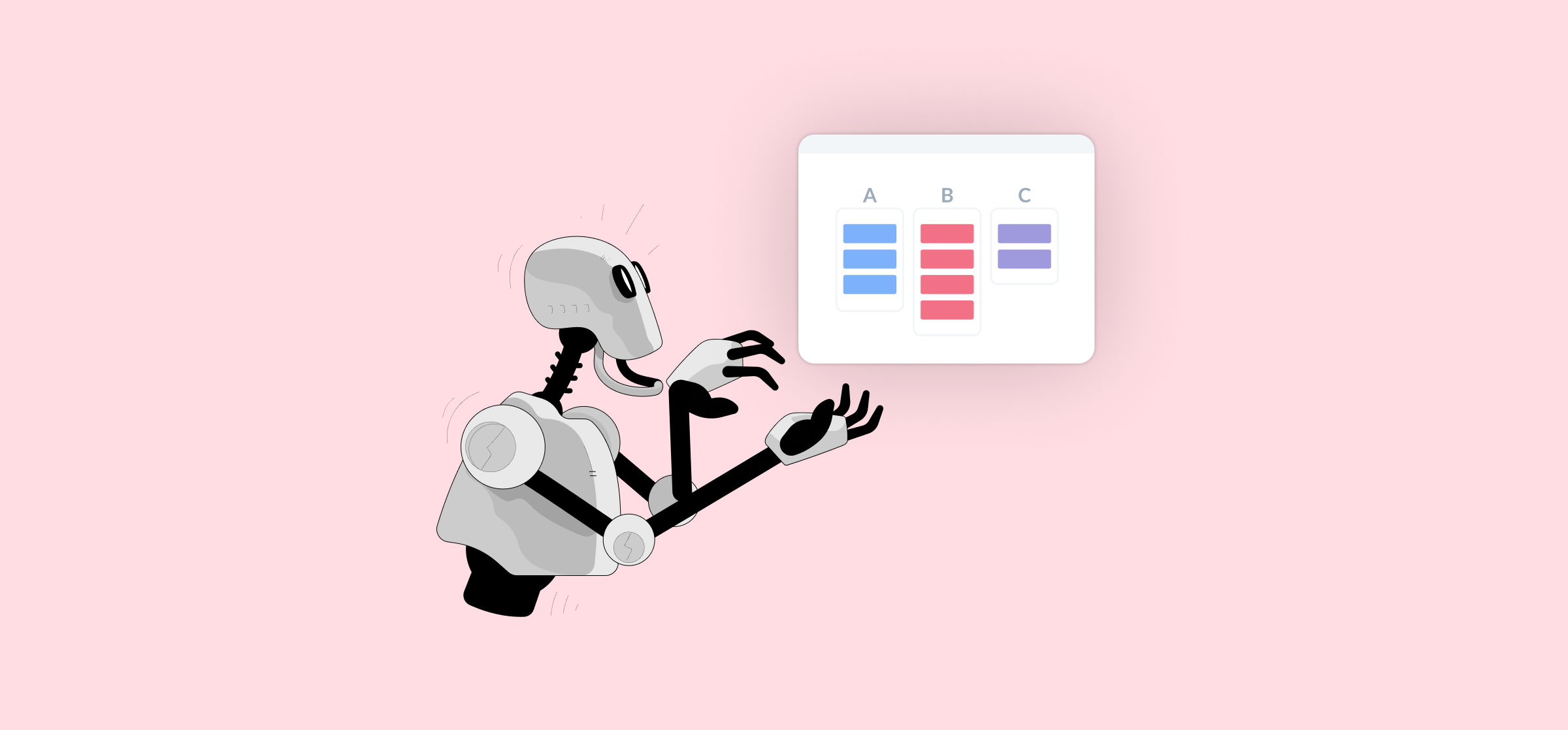 An illustration of a robot with a project management window, representing the role of AI in project management.