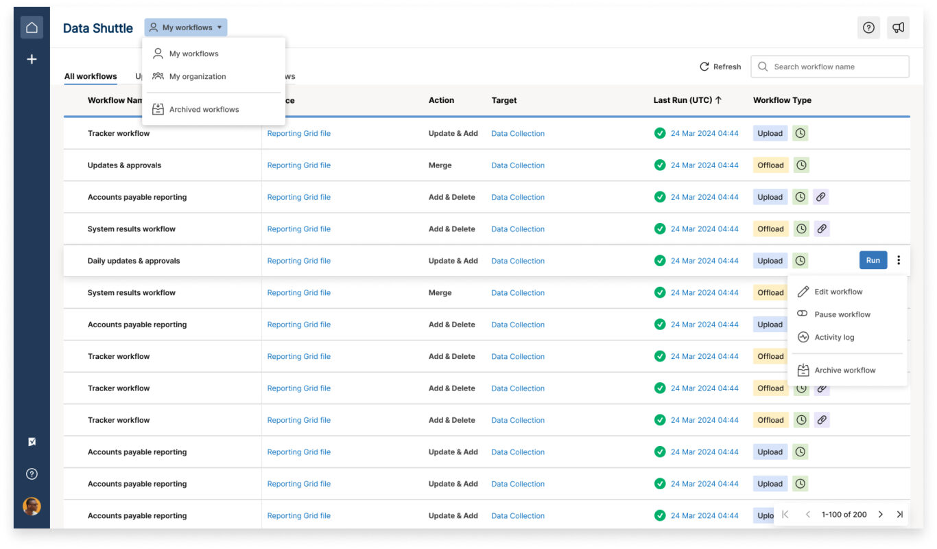 A screenshot of Smartsheet's Data Shuttle.