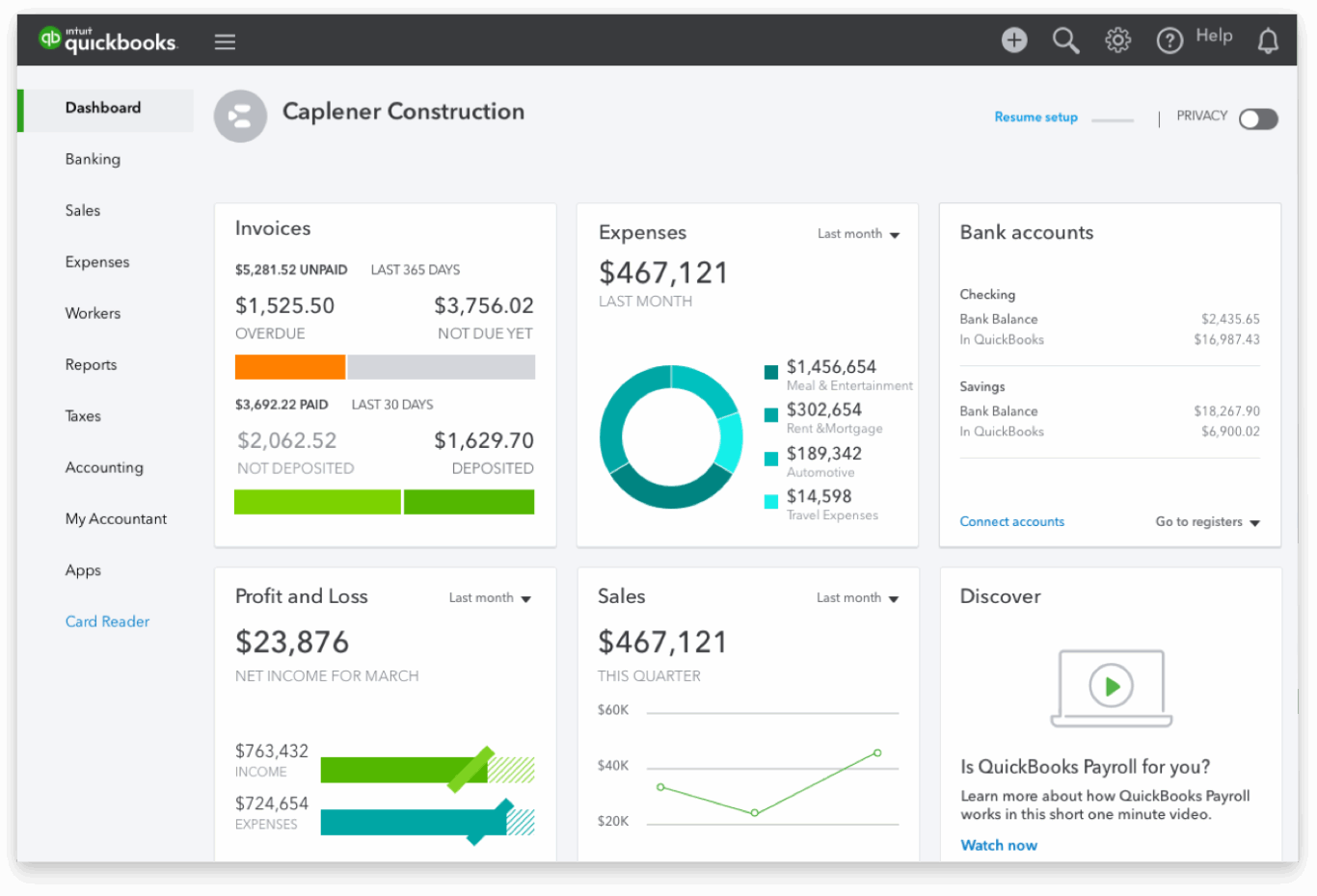 A screenshot of Quickbooks Online, a popular NetSuite competitor.