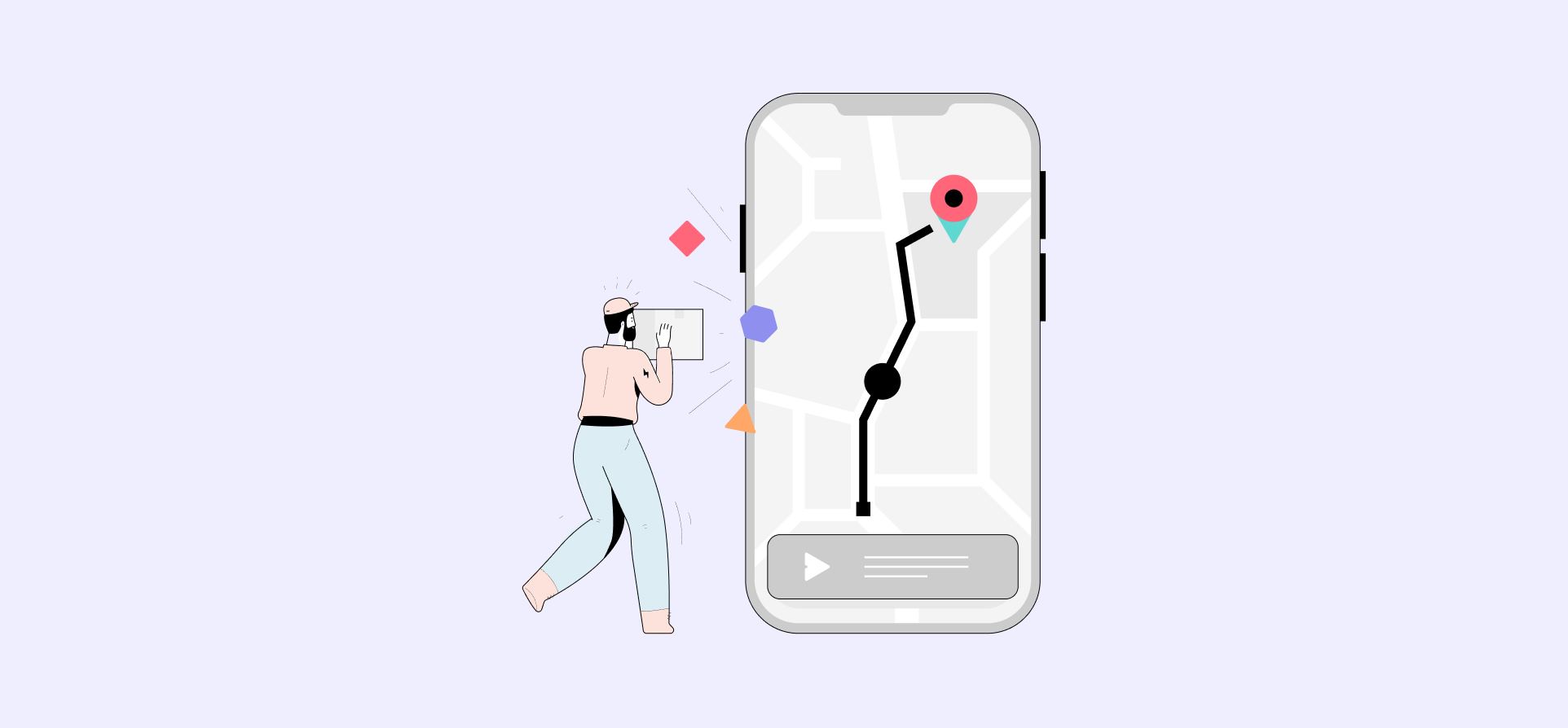 An illustration of a man mapping a path on a cellphone, representing cross-tool visibility in ITSM processes.