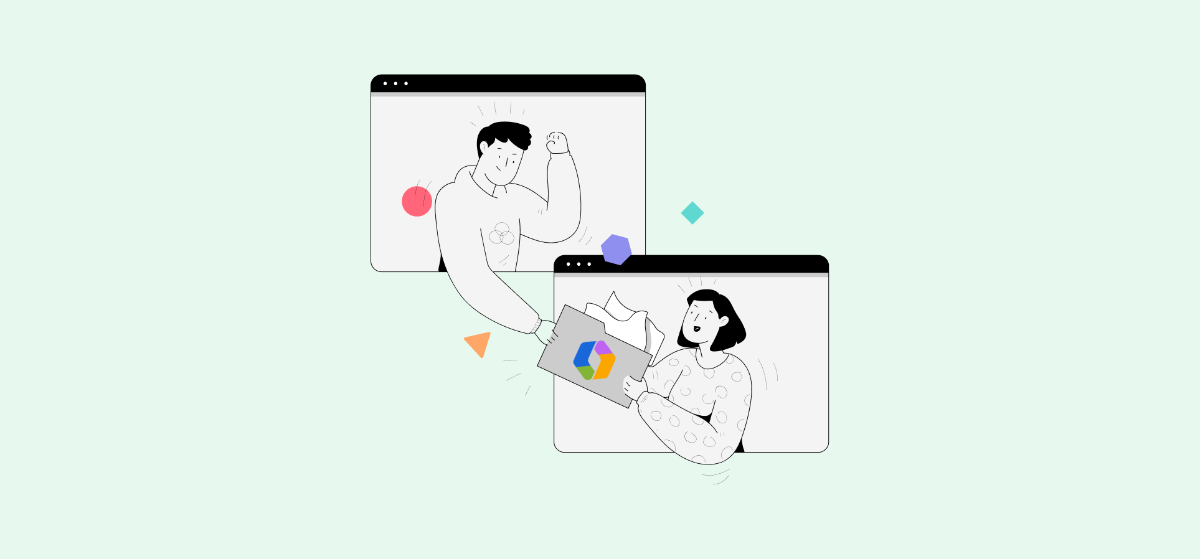 Two people handing off a file, representing integrating Rovo with Unito.