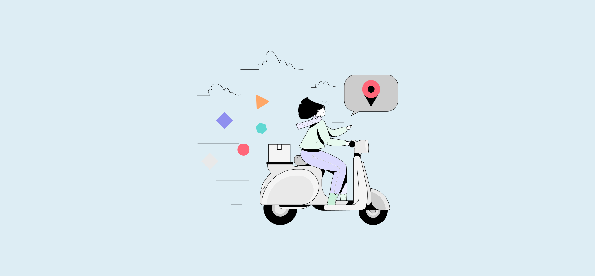 An illustration of a woman on a scooter, representing sprint planning.