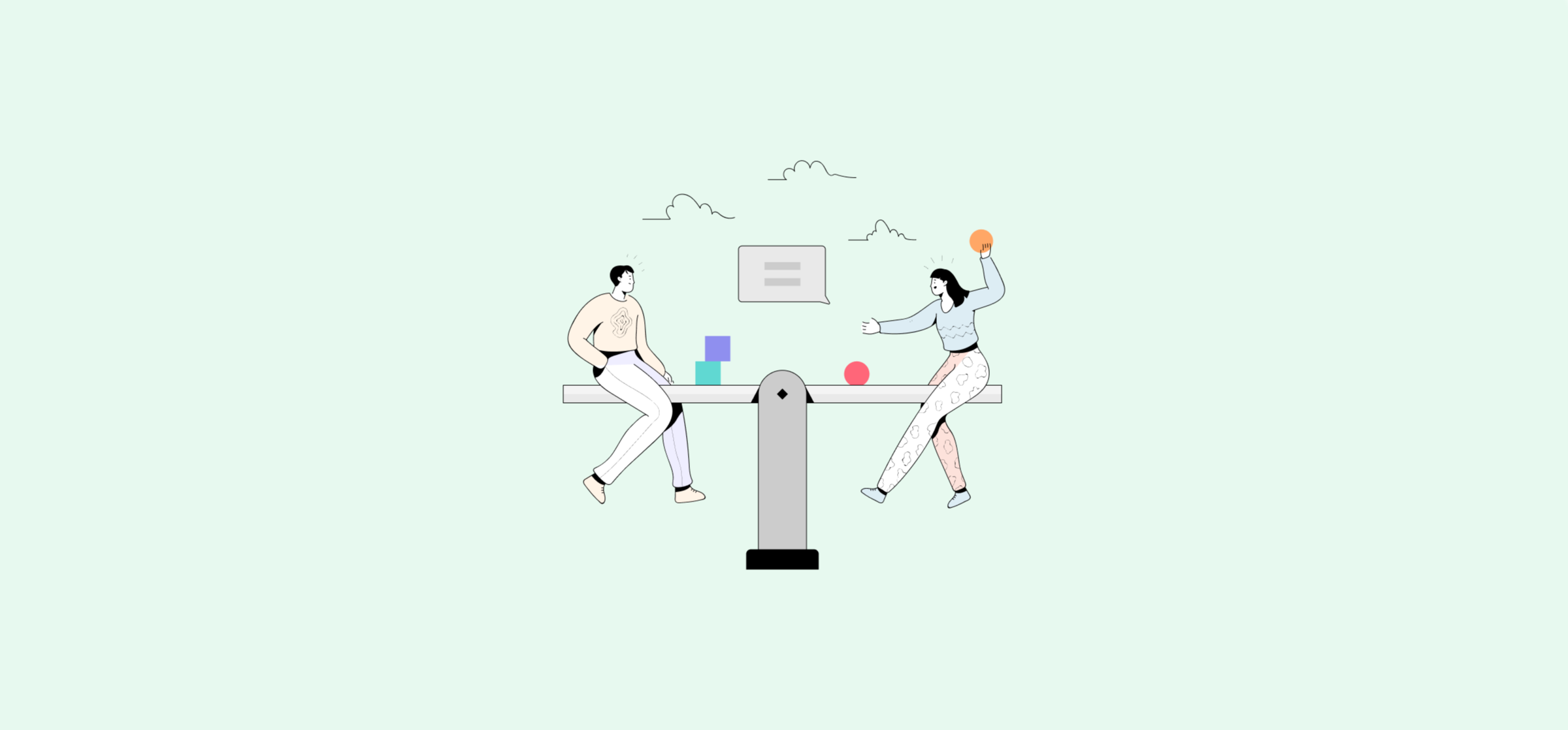 An illustration of two people on a seesaw, representing a guide to a bidirectional sync.