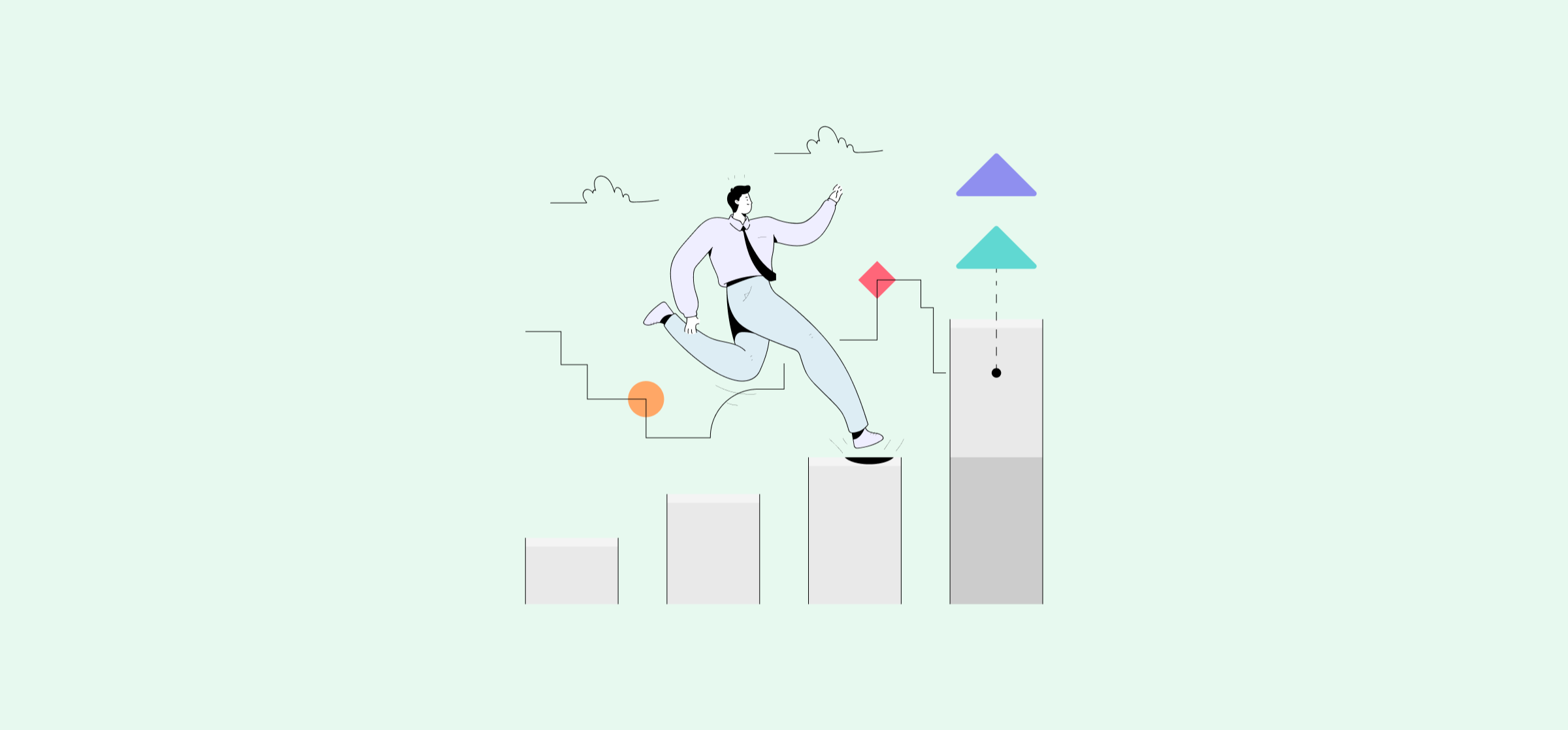 An illustration of a man hopping from bar to bar on a graph, representing enterprise application integration.