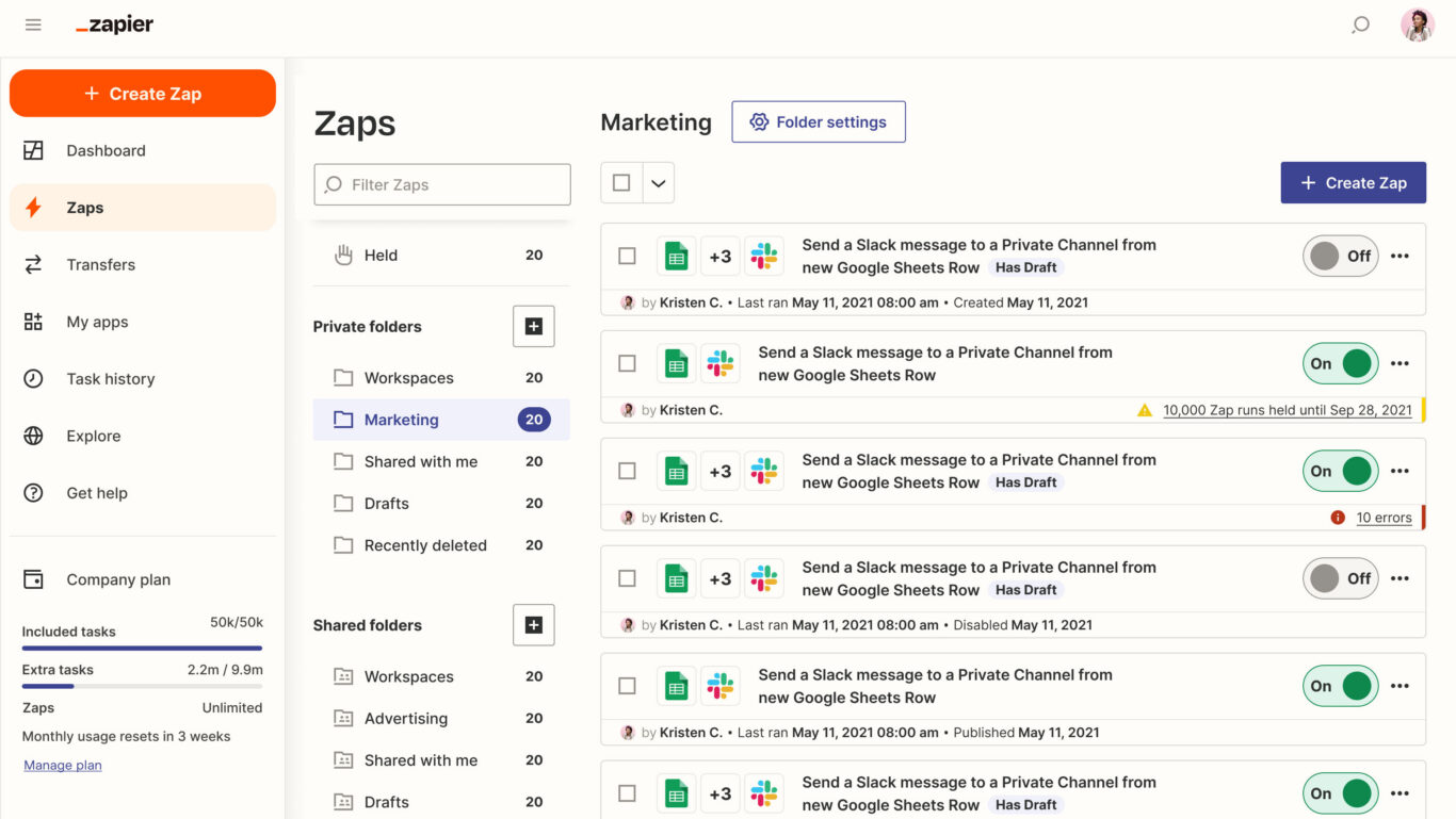 A screenshot fo Zapier, a popular automation platform for Azure DevOps.