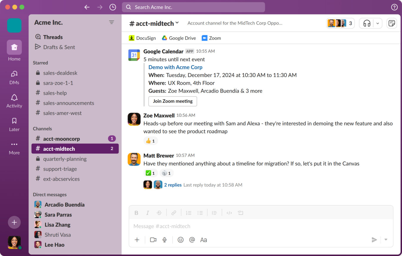 A screenshot of Slack, a popular chat app.