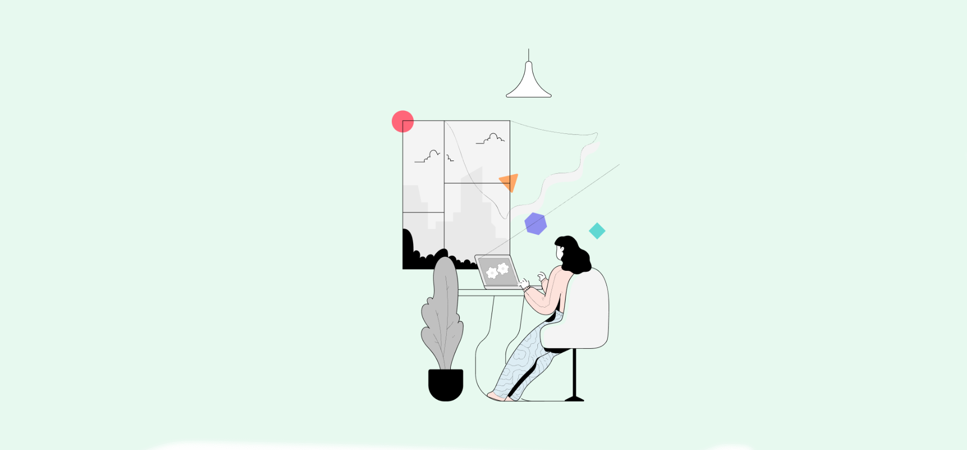 An illustration of a woman working at a laptop, representing no-code ipaas.