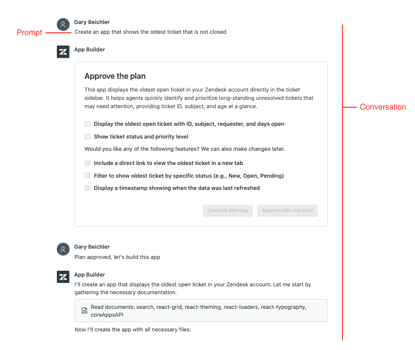 A screenshot of Zendesk's App Builder, a built-in platform for building integrations.