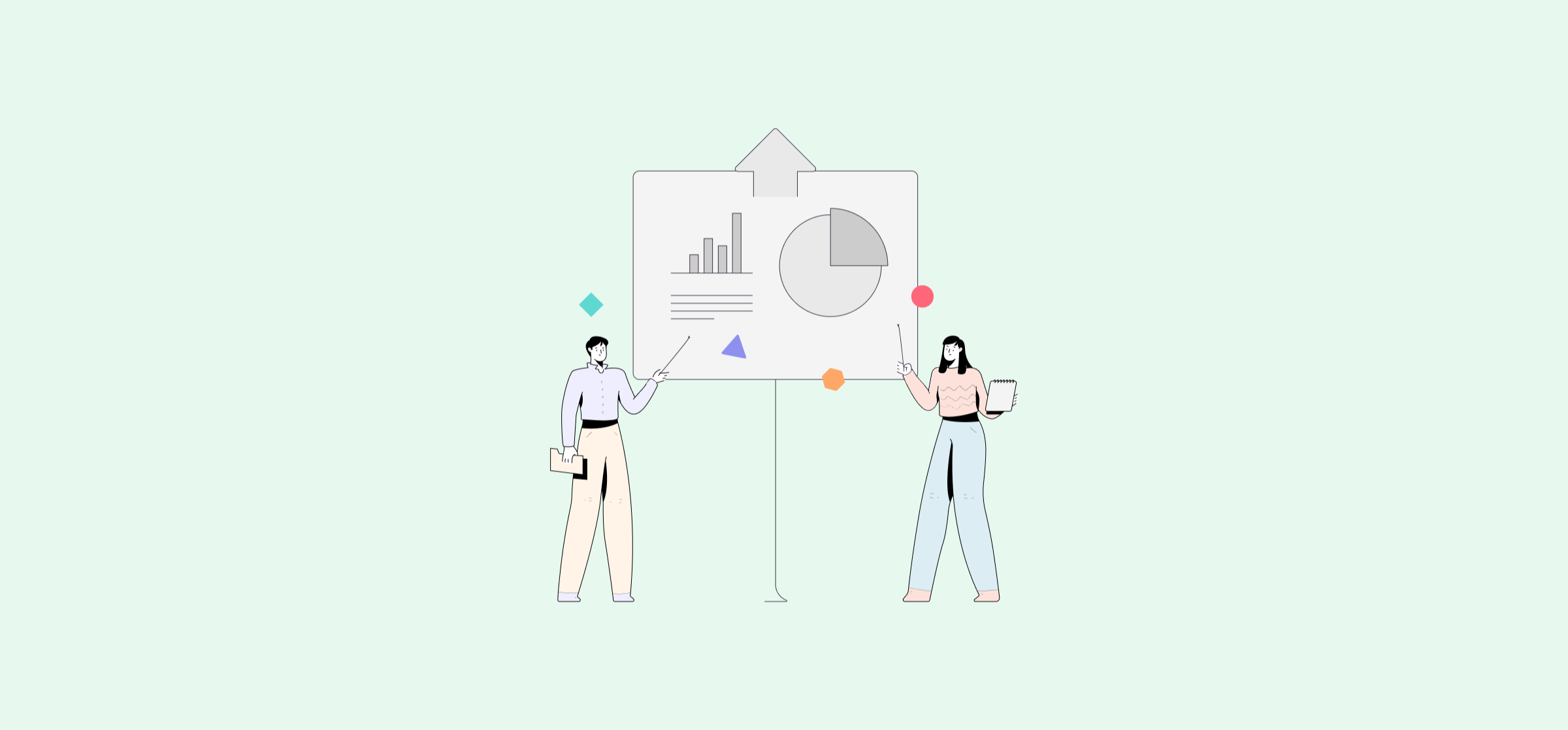 An illustration of two people standing in front of a graph, representing a blog post on integration ROI.