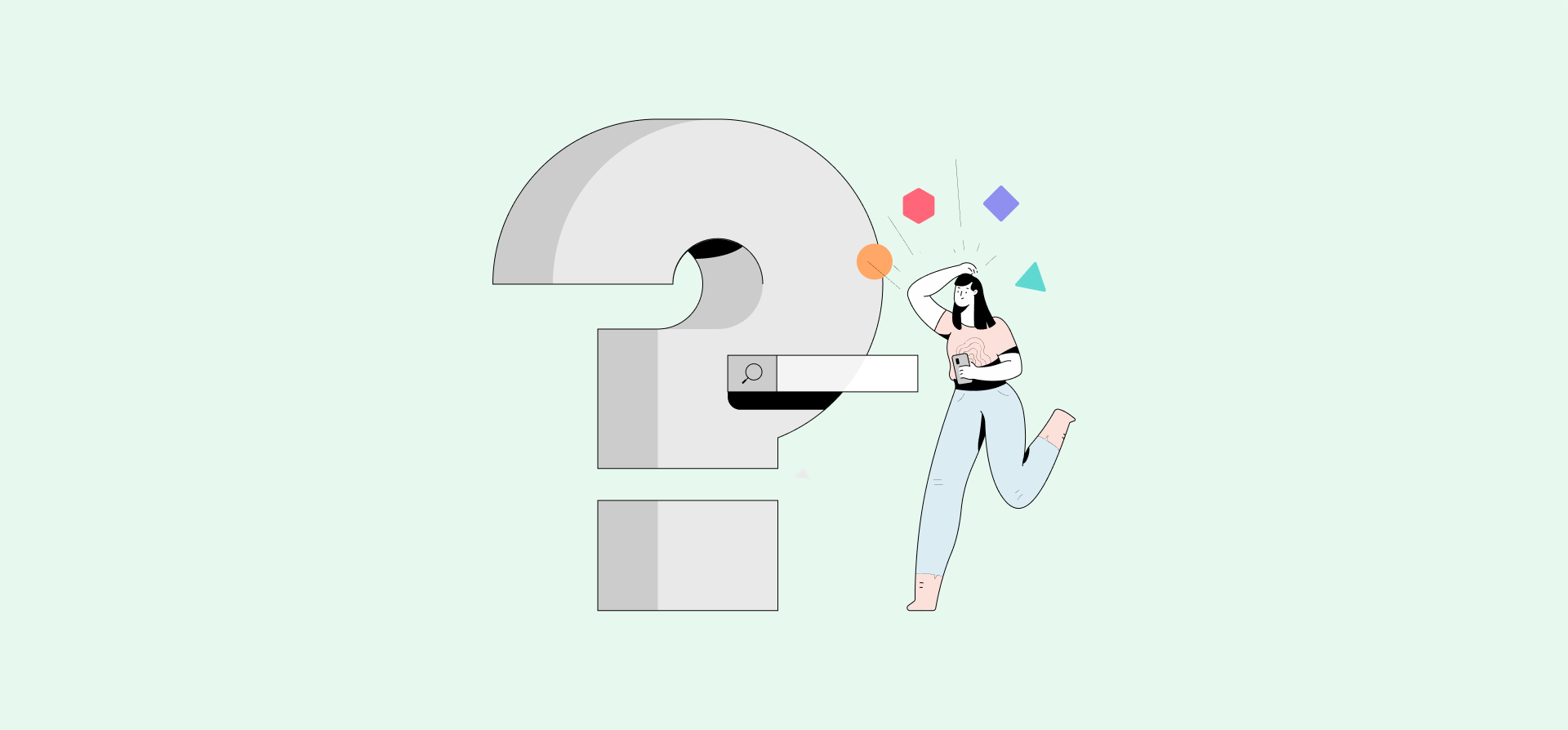 An illustration of a woman with a giant question mark, representing sprint planning status updates.