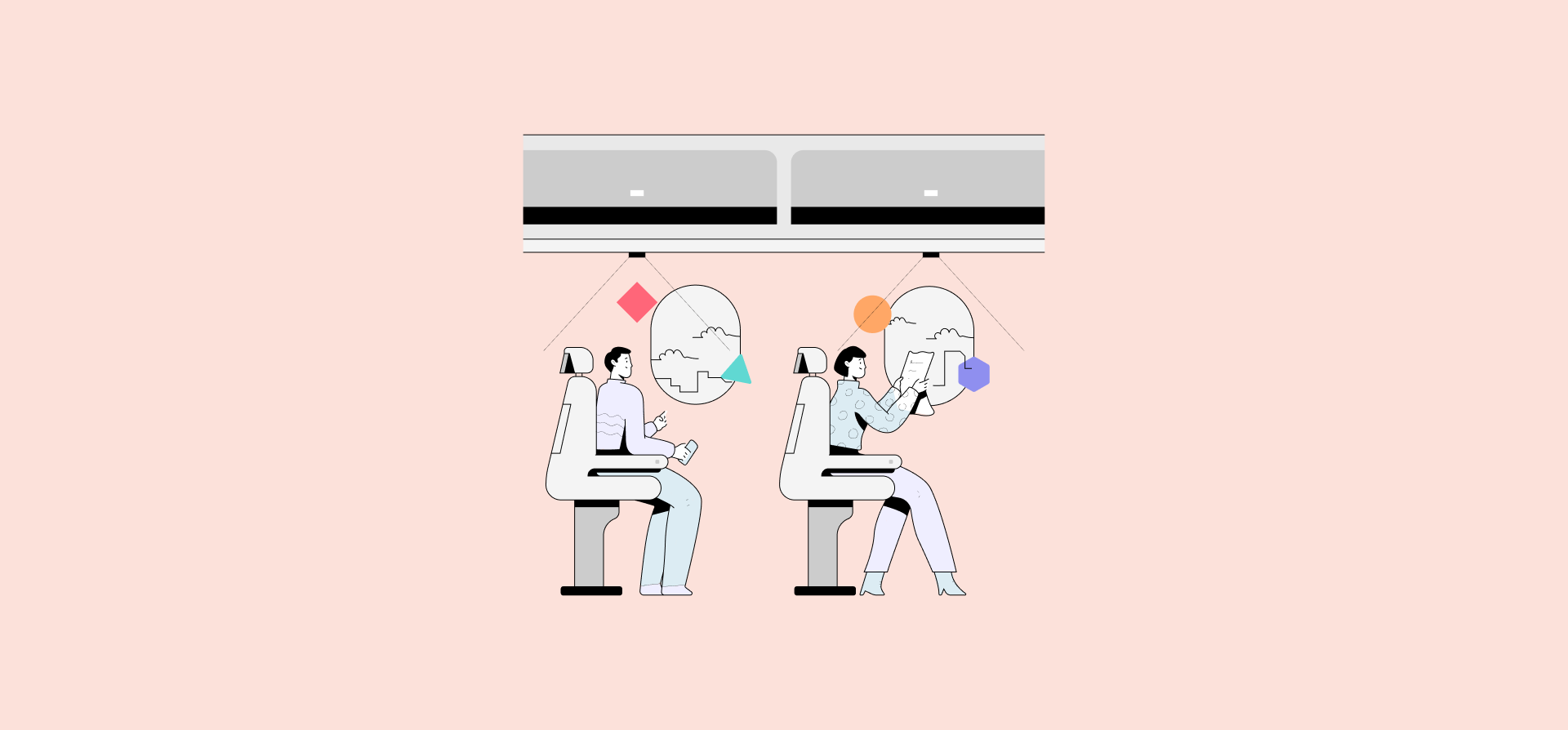 An illustration of two people on a train, representing a phased migration.