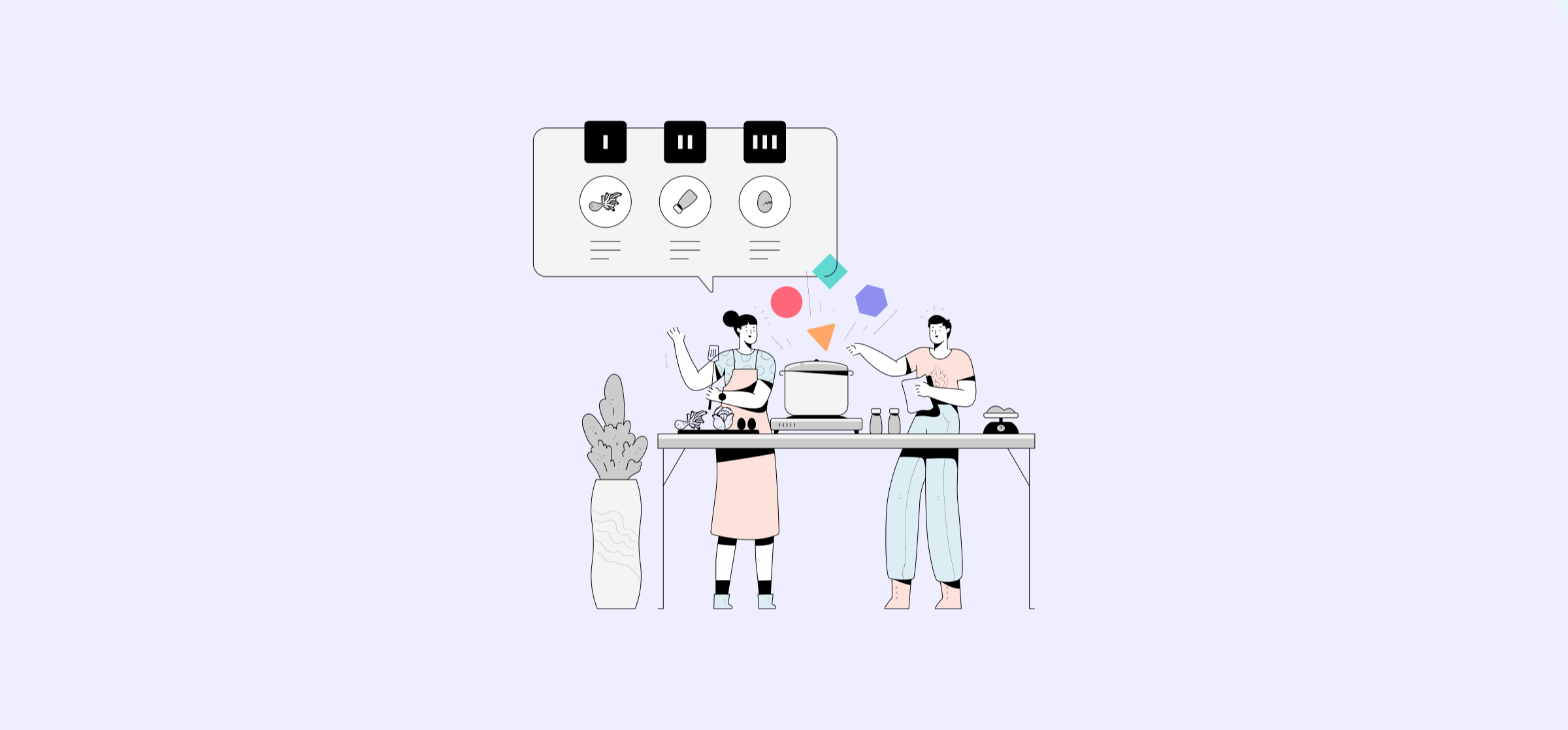 An illustration of two people cooking, representing ai context orchestration.